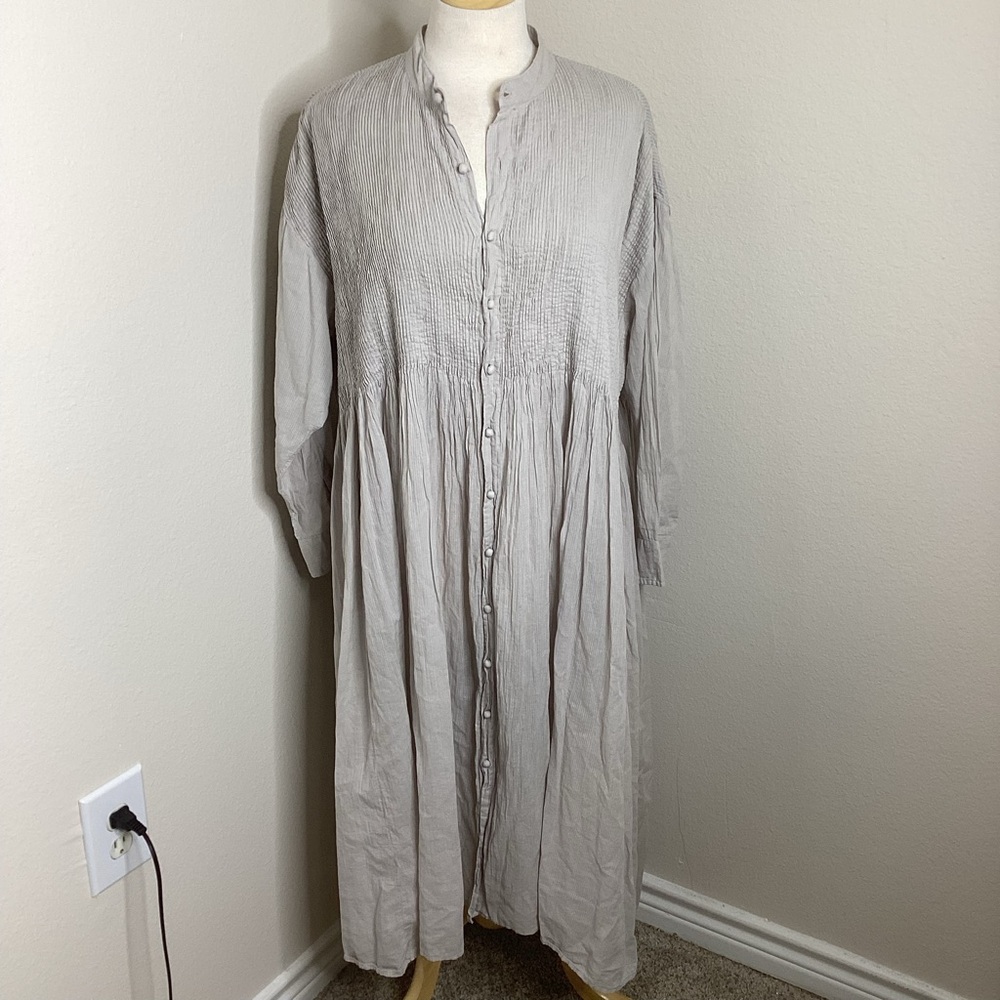Maison de Soil Pintuck Micro Stripe Midi Dress Lagenlook Layering Sz 1 S/M